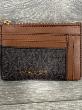 Michael Kors Brown and Dark Brown Cardholder with Gold Zip